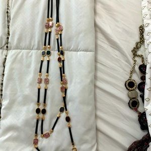 Black Leather and Beads Necklace